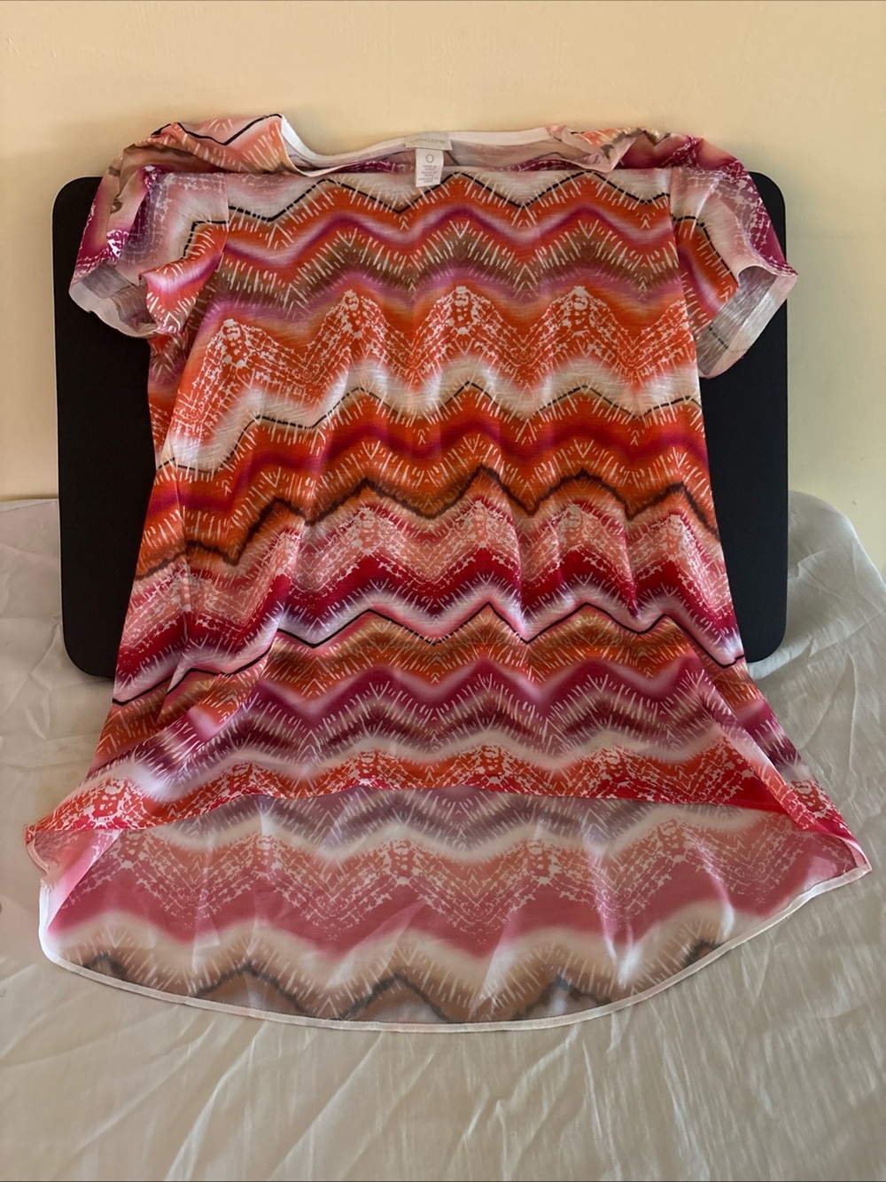 Chico's Multicolor Chevron Tee - Pink, Orange & Cream